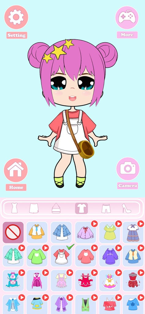 Dress Up Doll Games - Chibi doll character being styled in a dress-up mobile game interface