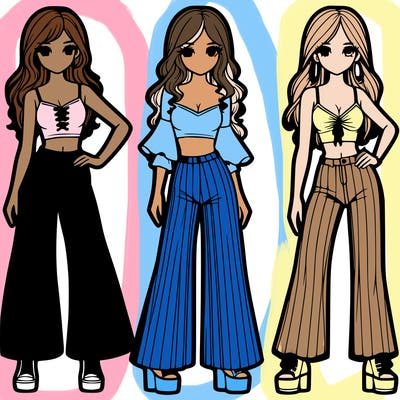 girls with flare pants and crop tops realistic