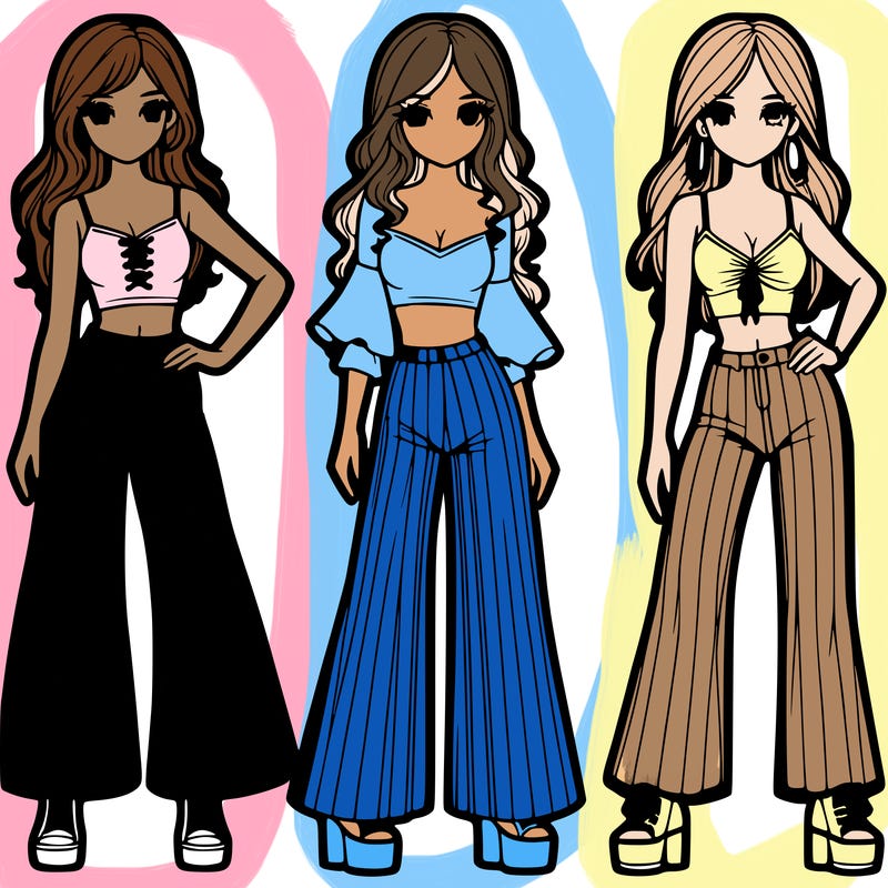 girls with flare pants and crop tops realistic