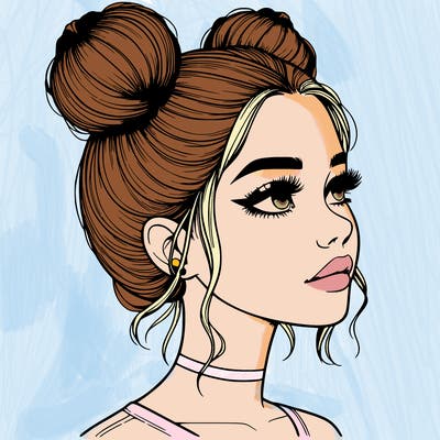 realistic girl with buns on the top of her head
