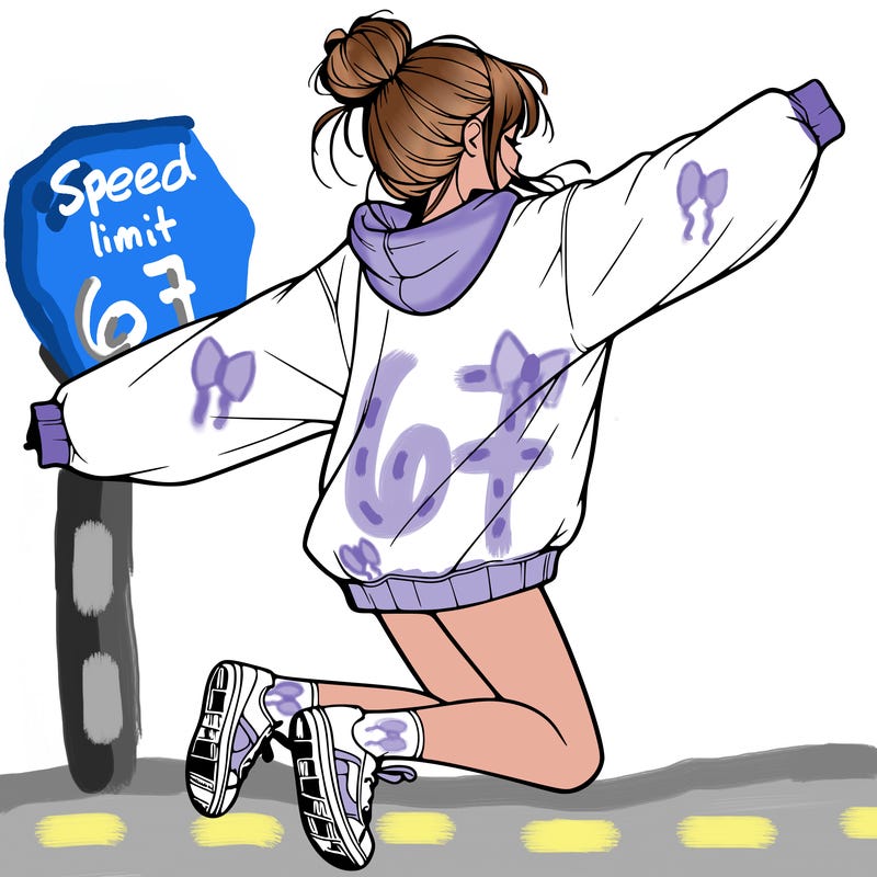 realistic girl jumping with a bun and oversized sweatshirt
