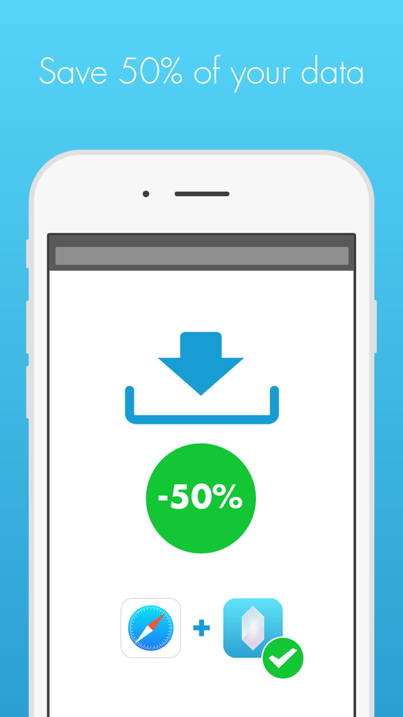 Captura de pantalla de Crystal Adblock que muestra la función de ahorro del 50 por ciento en datos móviles