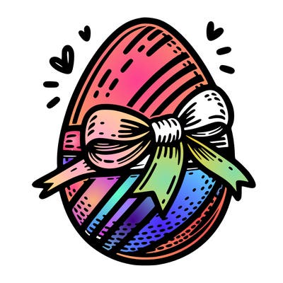 large chocolate egg with ribbon