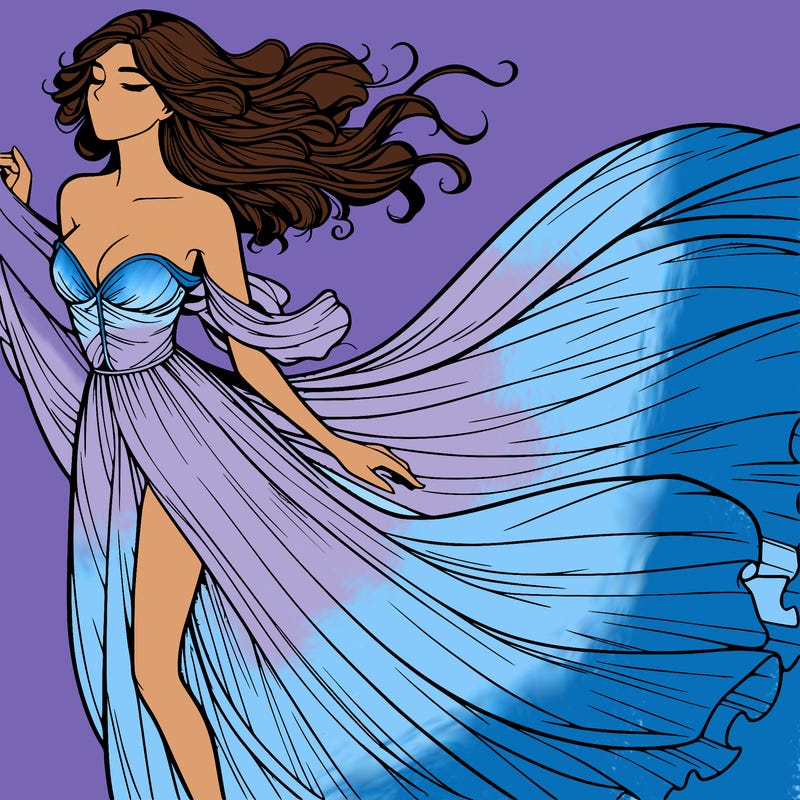 realistic woman in dress flowing the the wind