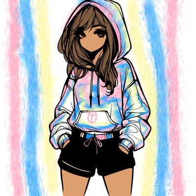 realistic girl in shorts and hoodie