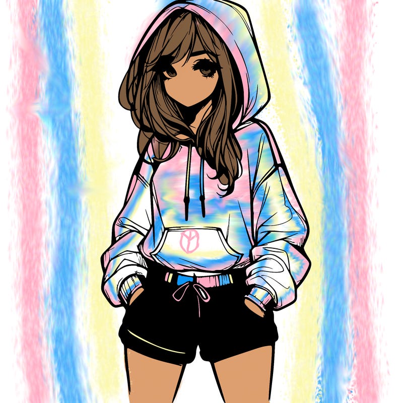 realistic girl in shorts and hoodie