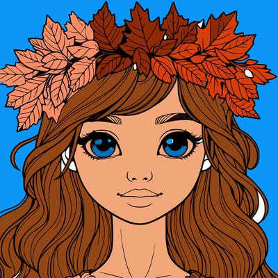 realistic girl with fall leaf crown