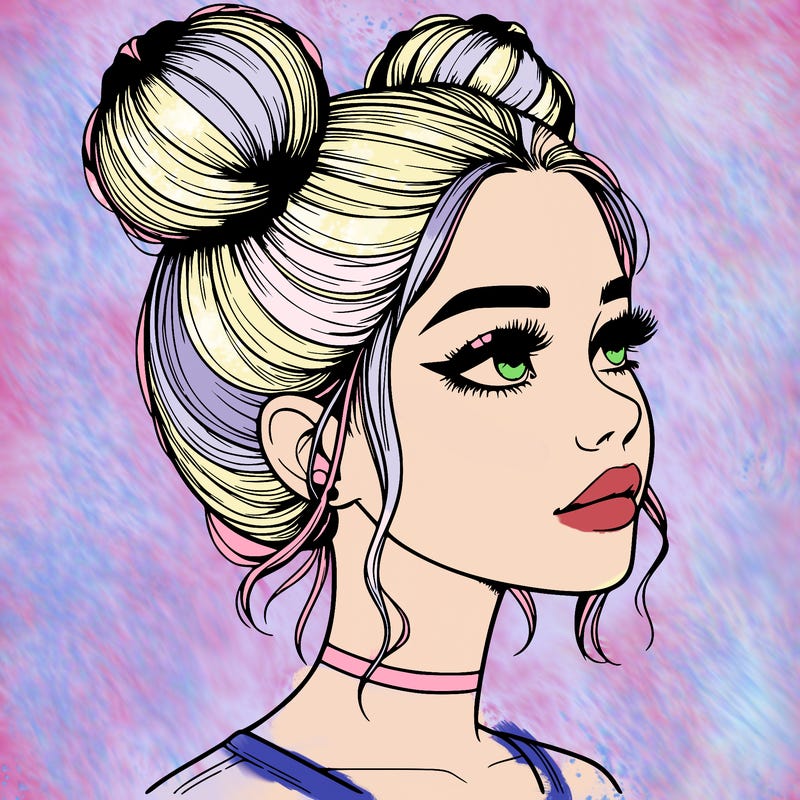 realistic girl with buns on the top of her head