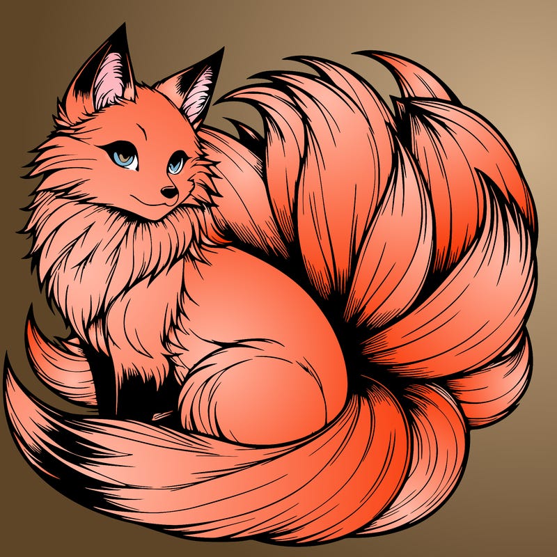 realistic detailed 9 tailed anime fox