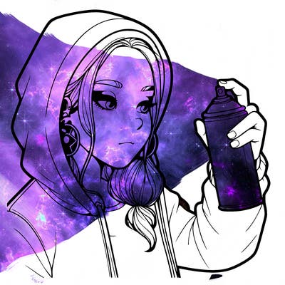 a realistic girl, spray painting