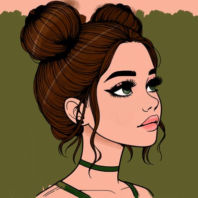 realistic girl with buns on the top of her head