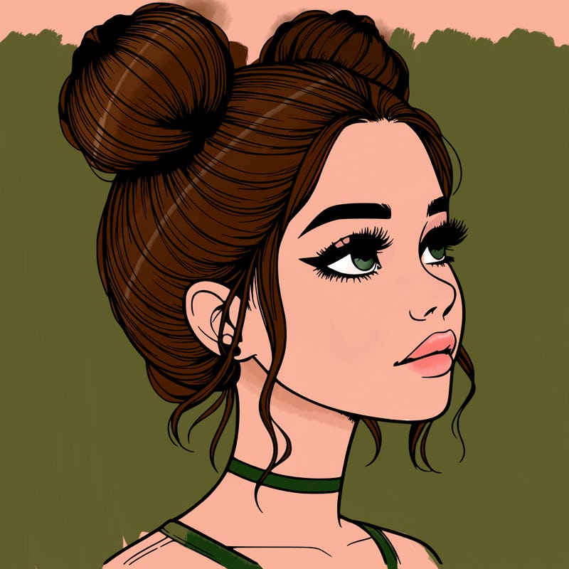 realistic girl with buns on the top of her head