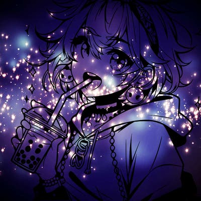 hot baddie anime girl drinking boba and biting the straw