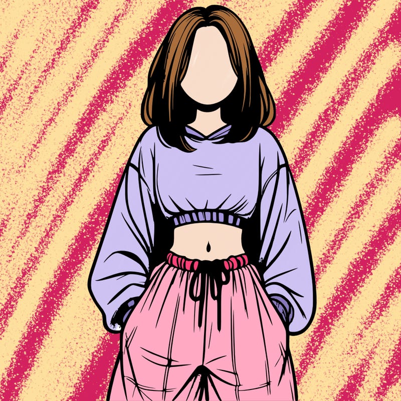 realistic girl faceless with baggy pants and a crop top