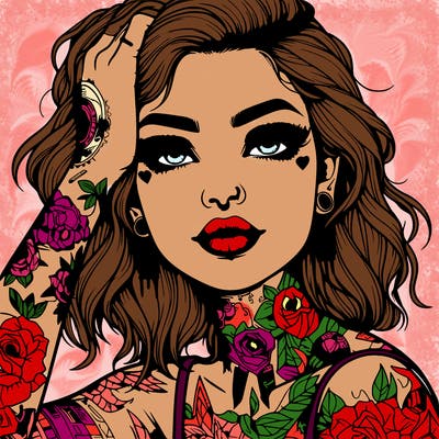 realistic girl with tattoos all over