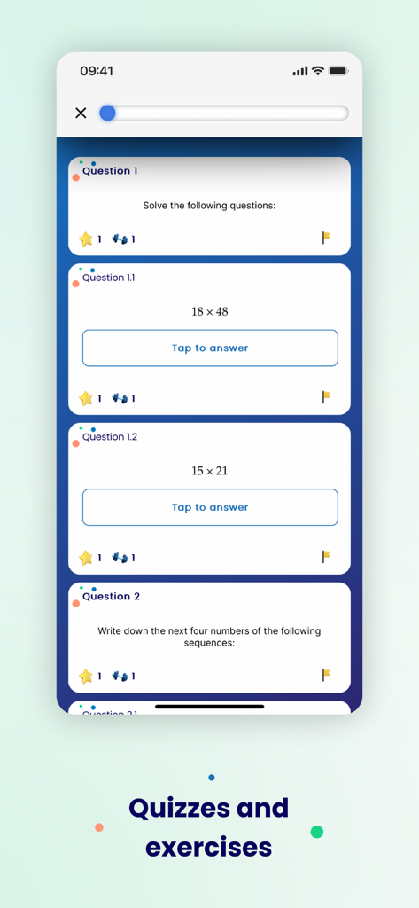 MathU Infinity app screen featuring math quizzes and multiplication exercises.