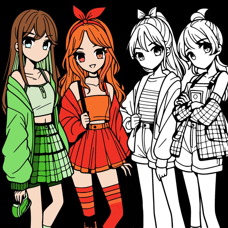 teen manga girls group of 4
