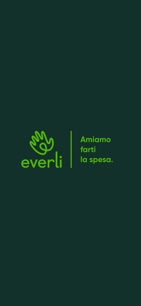 Everli - Spesa online - Everli app logo and slogan Amiamo farti la spesa on a dark green background