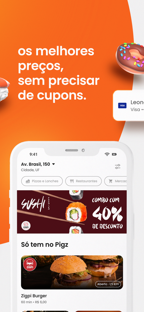 Pigz - Pigz delivery app interface displaying sushi deals and local restaurant listings