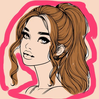 realistic girl with a ponytail on her hair and lips