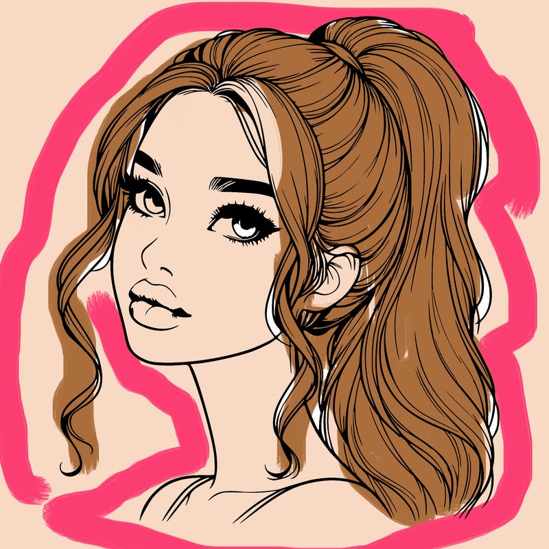 realistic girl with a ponytail on her hair and lips