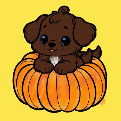 cute little puppy in a pumpkin