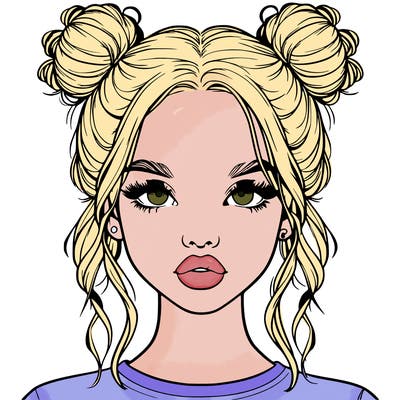realistic girl with two buns in hair and lips