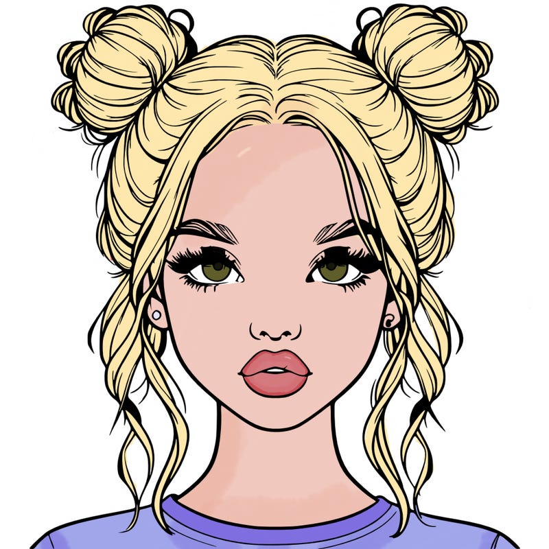 realistic girl with two buns in hair and lips
