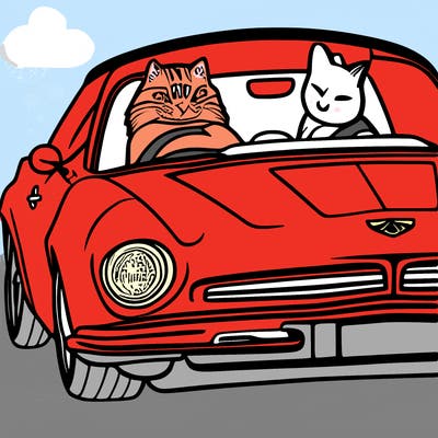 cat driving on a car