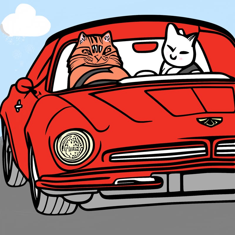 cat driving on a car