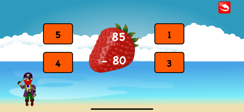 Second Grade Math Games Kids - Second grade math subtraction game with pirate theme and strawberry interface.