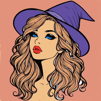 realistic witch girl with wavy hair and lips