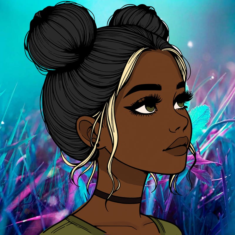 realistic girl with buns on the top of her head