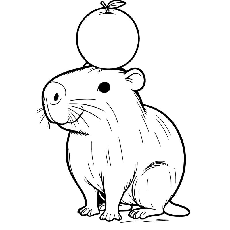 capybara that is balancing a orange on its head