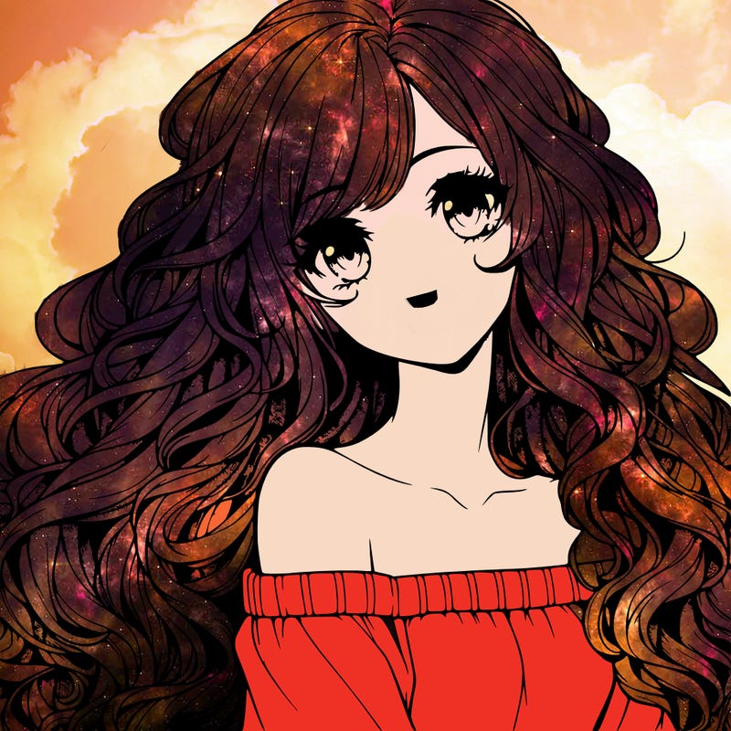 realistic, anime girl with really long curly hair