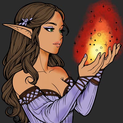 realistic elf girl doing magic