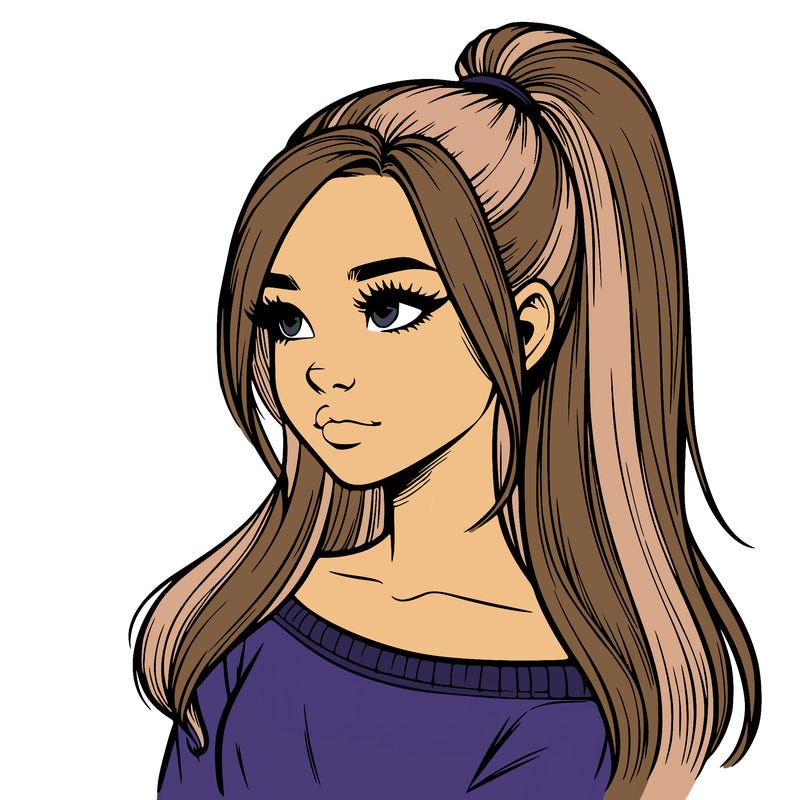 realistic girl with a high ponytail