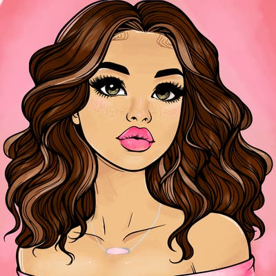 realistic girl with wavy hair and lips