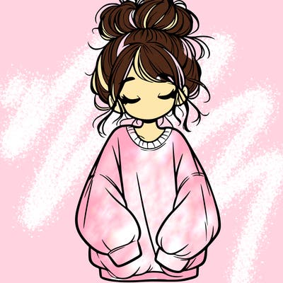 girl with baggy sweatshirt and messy bun