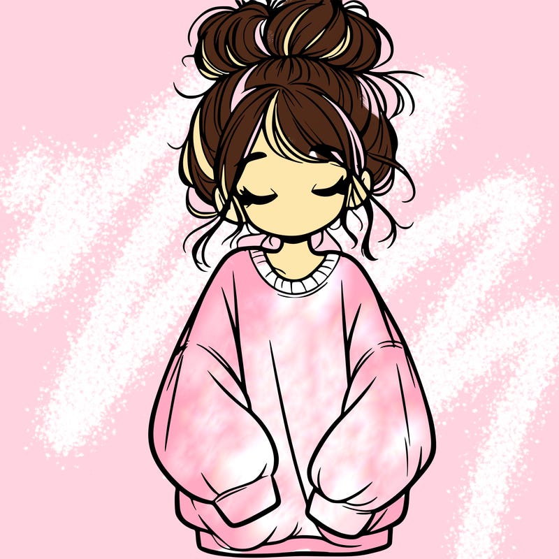 girl with baggy sweatshirt and messy bun