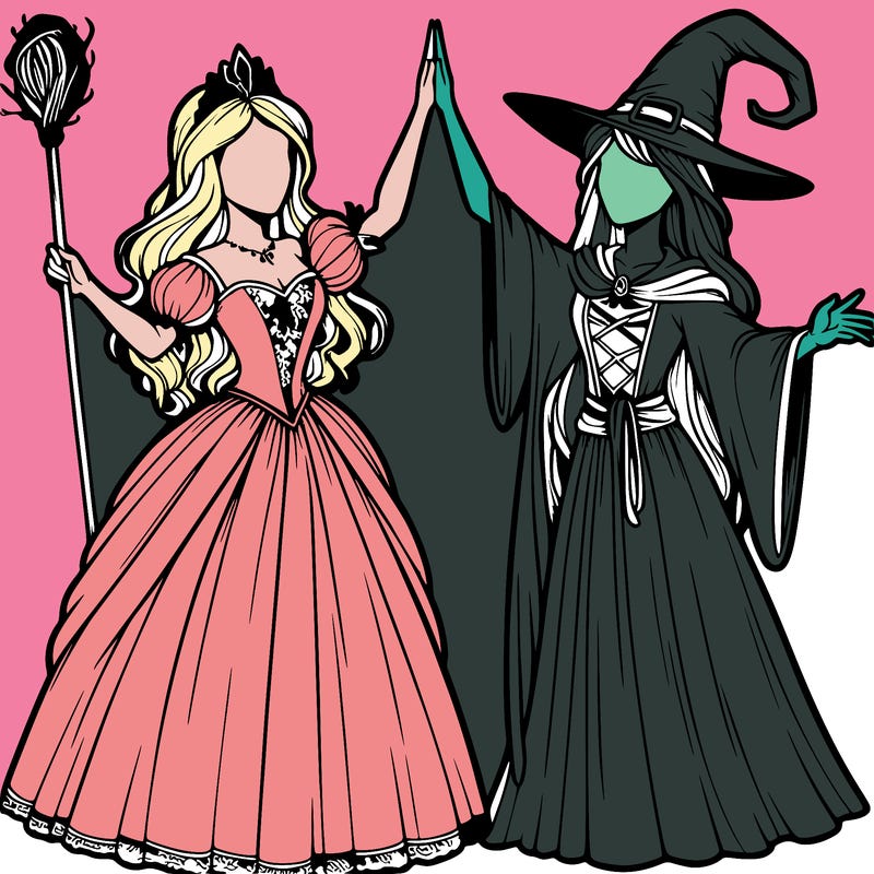 detailed realistic split of a princess and a witch