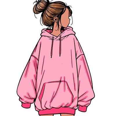realistic girl with a oversized sweatshirt on and a bun