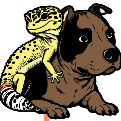 leopard gecko on pitbull head