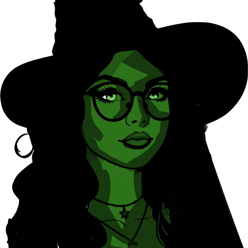 a witch with glasses realistic
