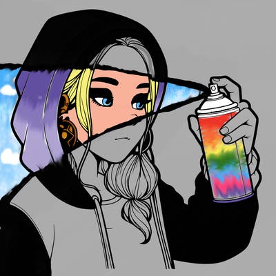 a realistic girl, spray painting