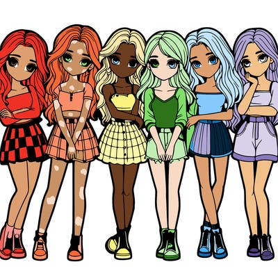 a group of girls realistic