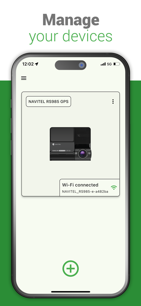 Navitel  DVR Center - Navitel DVR Center app interface showing a connected dashcam device via Wi-Fi connection.