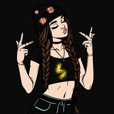 realistic teenage girl with braids and a beanie and crop top doing 🫶🏼