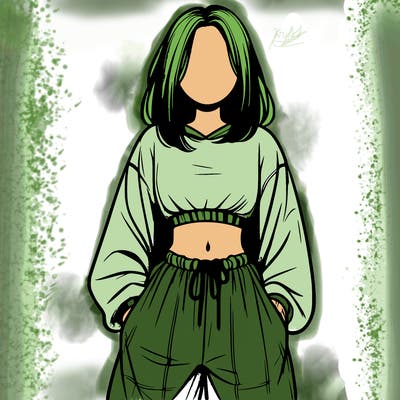 realistic girl faceless with baggy pants and a crop top