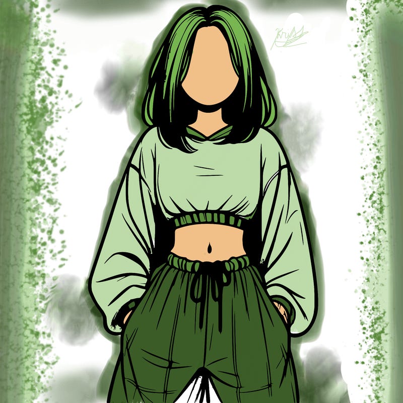 realistic girl faceless with baggy pants and a crop top